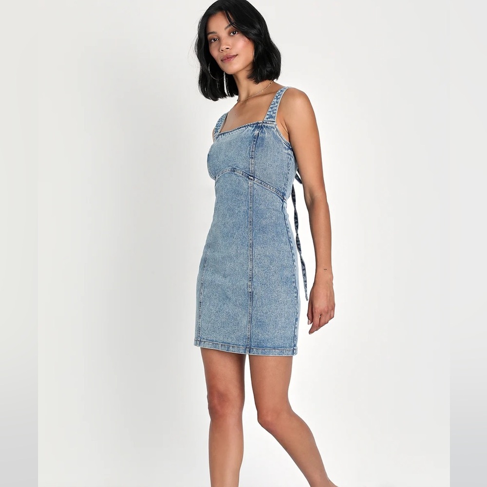 Lulus Denim Lace Up Dress